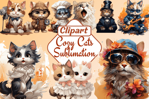 Download Cozy Cats Sublimation Clipart - Sublimation Collection