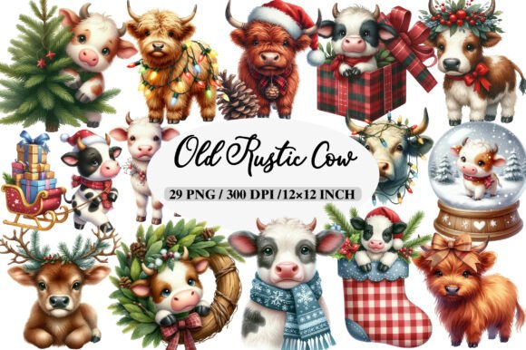 Download Old Rustic Christmas Cow Clipart - Christmas cow clipart Collection